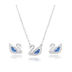 Set Dây Chuyền Và Khuyên Tai Nữ Swarovski Dazzling Swan Blue Swan Earrings And Necklace 5521471 Màu Bạc Xanh