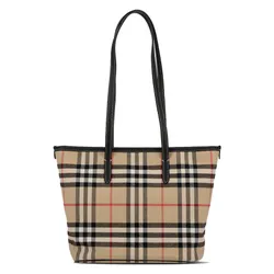 Túi Tote Nữ Burberry Canvas Check Leather Bag 81120561 Màu Be Nâu