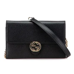 Túi Xách Gucci Pebbled Leather Interlocking G Wallet On Chain Clutch Bag Màu Đen