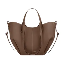 Túi Xách Tay Nữ Polène Cyme Mini Edition Textured Root Tote Bag Màu Nâu