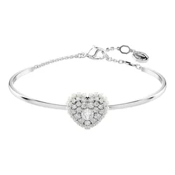 Vòng Đeo Tay Nữ Swarovski Hyperbola Bangle Heart, White, Rhodium Plated 5684385 Màu Bạc