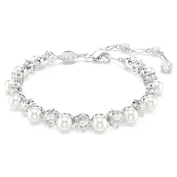 Vòng Đeo Tay Nữ Swarovski Matrix Tennis Bracelet Crystal Pearl, Round Cut, White, Rhodium Plated 5689625 Màu Bạc