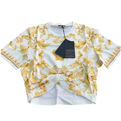 Áo Croptop Nữ Versace Logo Printed  1010259 1A16170 5K580 Màu Trắng/Vàng Size 40