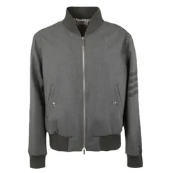 Áo Khoác Nam Thom Browne 4-Bar Ribbed Knit Med Grey Twill MJO030A 04346 035 Màu Xám Size 1