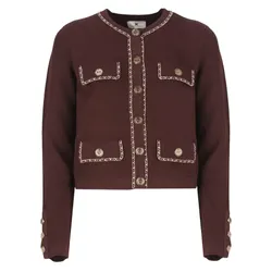 Áo Khoác Nữ Elisabetta Franchi Cropped With Gold-Tone Metal Buttons MK63B46E2 CG3 Màu Đỏ Bordeaux Size 38