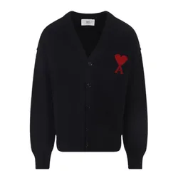 Áo Len Cardigan Nam Ami Paris Ami De Coeur V-Neck Black Heart Detail Wool UKC367018 009 Màu Đen Size XS