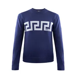 Áo Len Nam Versace Logo & Greca Knit Sweater In Navy - 1021724 1A16199 2UC60 Màu Xanh Size 46