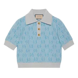 Áo Len Nữ Gucci GG Wool Jacquard Knit Top Polo In Light Blue 773631 XKDK5 4576 Màu Xanh Size XS