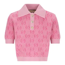 Áo Len Nữ Gucci GG Wool Jacquard Knit Top Polo In Pink 773631 XKDK5 5152 Màu Hồng Size L