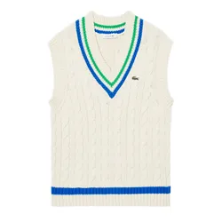 Áo Len Nữ Lacoste V Neck Cable Knit Sweater Vest AF6945-51 GIK Màu Be Xanh Size 34