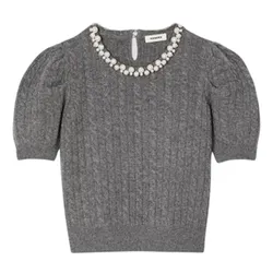 Áo Len Nữ Sandro Madie Pearl-embellished Wool Short-Sleeved SFPPU02147 196608 Màu Xám Size 1