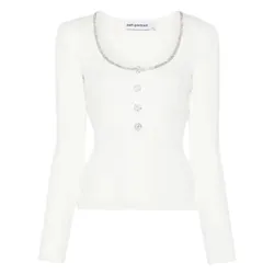 Áo Len Nữ Self Portrait White Embellished Knit Top With Crystals Embell AW24 180TA W Màu Trắng Size M