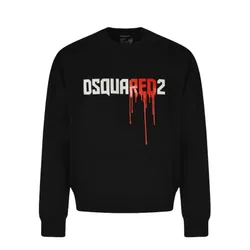 Áo Nỉ Sweater Nam Dsquared2 Bloody Red Logo Cool Fit Crewneck S74GU0813 S25516 900 Màu Đen Size S