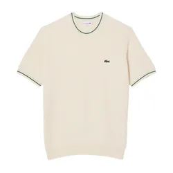 Áo Phông Nam Lacoste Men's Classic Fit Striped Knit T-Shirt AH9301 BPI Màu Trắng Kem Size 2