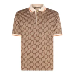 Áo Polo Nam Gucci Silk Polo Shirt With Gold-Toned Metal Buttons Beige And Ebony 742384 XJFGU 2270 Màu Be Size S