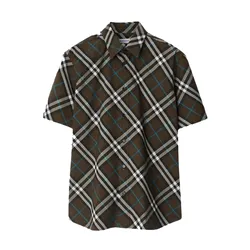 Áo Sơ Mi Cộc Tay Nam Burberry Short-sleeve Checked Cotton Shirt Snug Brown - 80992241 Phối Màu Size XS