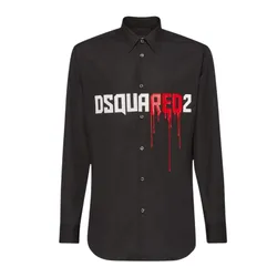 Áo Sơ Mi Nam Dsquared2 Bloody Red Llogo-Print Cotton S74DM0863 S36275 900 Màu Đen Size 46