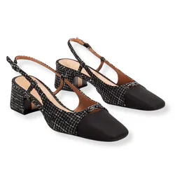 Giày Cao Gót Nữ Sam Edelman Tarra Slingback Pumps Sandal 5cm Black Tweed Màu Đen Size 6.5