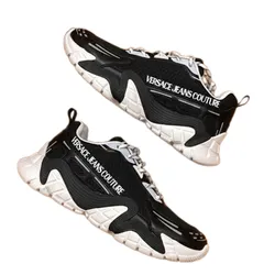 Giày Sneakers Nam Versace Black Sneaker Shoes With Running Letters 72YA3SH6 ZS237 L01 Màu Đen Trắng Size 41