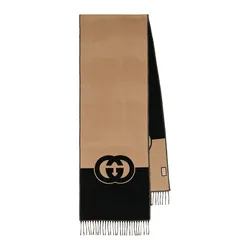 Khăn Quàng Cổ Gucci Interlocking G Wool And Cashmere Scarf Màu Đen Nâu