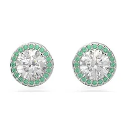 Khuyên Tai Nữ Swarovski  Constella Stud, Round Cut, Pavé, Green, Rhodium Plated 5639750 Màu Xanh Bạc