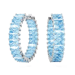 Khuyên Tai Nữ Swarovski Matrix Hoop Earrings Baguette Cut, Blue, Rhodium Plated 5659037 Màu Xanh