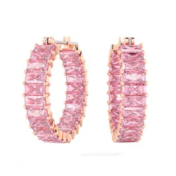 Khuyên Tai Nữ Swarovski Matrix Hoop Earrings Baguette Cut, Pink, Rose Gold-Tone Plated 5657726 Màu Hồng