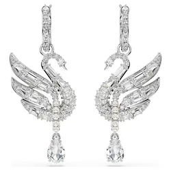 Khuyên Tai Nữ Swarovski Swan Earrings Swan, White, Rhodium Plated 5723388 Màu Bạc