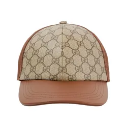 Mũ Gucci GG Canvas Leather Trimmed Baseball Cap Màu Nâu Be Size S