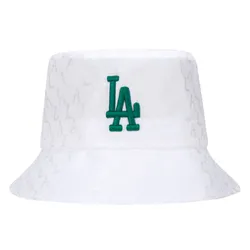 Mũ MLB LA Dodgers Green Logo Monogram Jacquard Bucket Hat White 32CPH3111 07W Màu Trắng Size 57