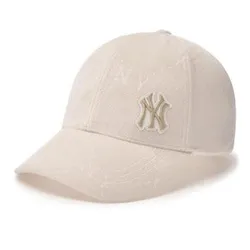 Mũ MLB Monogram Velvet Embo Structured Ball Cap New York Yankees 3ACPMV046‑50CRD Màu Trắng Kem