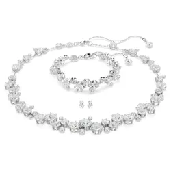 Set Dây Chuyền + Vòng Đeo Tay + Khuyên Tai Nữ Swarovski Constella Set Mixed Cuts, White, Rhodium Plated 5738285 Màu Bạc