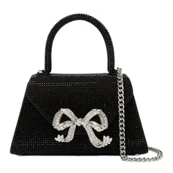 Túi Xách Tay Nữ Self-Portrait Mini Bow Envelope Rhinestone Embellished Bag In Faux Leather Màu Đen