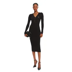 Váy Body Elisabetta Franchi Pletena Obleka AM10B56E2V390 110 Black Slim Fit Màu Đen Size 40