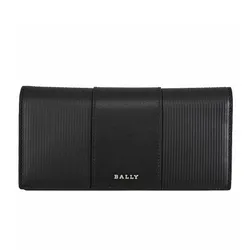 Ví Dáng Dài Bally Metal Logo Embossed Leather Horizontal Long Wallet Màu Đen