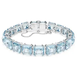 Vòng Đeo Tay Nữ Swarovski Millenia Tennis bracelet Square Cut, Medium, Blue, Rhodium Plated 5614924 Màu Xanh Blue