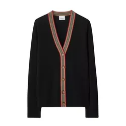 Áo Cardigan Burberry Sweater Black Striped V-Neck Button-Up Knit Cardigan 80843251 Màu Đen Size XS