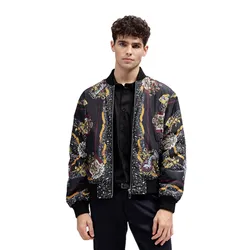 Áo Khoác Nam Just Cavalli Just Cavalli Men Black Printed Stand Collar Long Sleeves Bomber Jacket Màu Đen Size 46