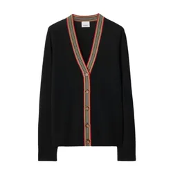 Áo Khoác Nữ Cardigan Burberry Sweater Black Striped V-Neck Button-Up Knit Cardigan - 80843251 1002 Màu Đen Size XS