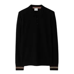 Áo Len Nam Burberry Long-sleeve Wool Polo Sweater In Black 8092639 Màu Đen Size XS