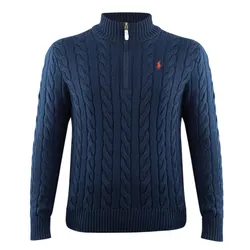 Áo Len Nam Ralph Lauren Quarter Zip Cable Knit Jumper Sweater In Navy 710919213004 Màu Xanh Navy Size S