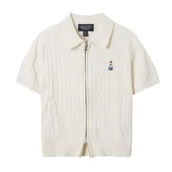 Áo Len Nữ WHOAU Steve Cable ShortSleeve Zip-up Cardigan WHCKF2431F Màu Trắng Size S