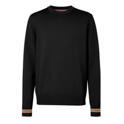 Áo Nỉ Sweater Nam Burberry Icon Stripe Trim Wool Sweater 8092621 Màu Đen Size Size M