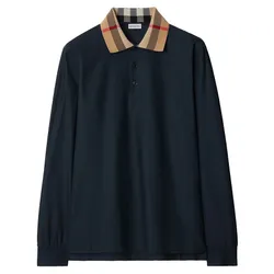 Áo Polo Dài Tay Nam Burberry Cotton Shirt Màu Xanh Navy Size S