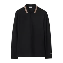 Áo Polo Dài Tay Nam Burberry Hartford Icon Stripe Long Sleeve In Black 81118151 Màu Đen Size M