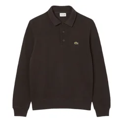Áo Polo Dài Tay Nam Lacoste Ribbed Cotton Polo Collar Sweatshirt SH5781-SKB Màu Nâu&nbsp;Size 3