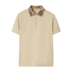 Áo Polo Nam Burberry Check Collar Short Sleeved In Beige 8103864 Màu Be Size XS