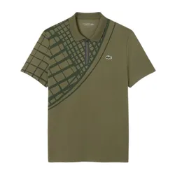 Áo Polo Nam Lacoste Men's Ultra Dry Printed Slim Fit Tennis Polo Shirt DH4756 E9F Màu Xanh Rêu Size 3