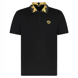 Áo Polo Nam Versace Patterned-Collar Medusa Shirt Màu Đen Size S
