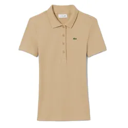 Áo Polo Nữ Lacoste Slim Fit L.12.D Ribbed Tshirt DF5377_02S Màu Be Size 34